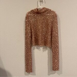 Anthropologie Pilcro rose gold mesh sequin turtleneck cropped xxsmall